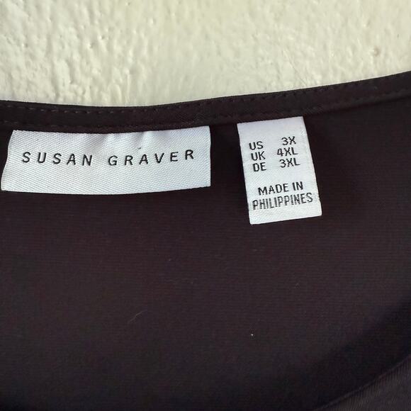 Susan Graver Liquid knit size 3X Black boat neck button cuff blouse - Picture 2 of 11